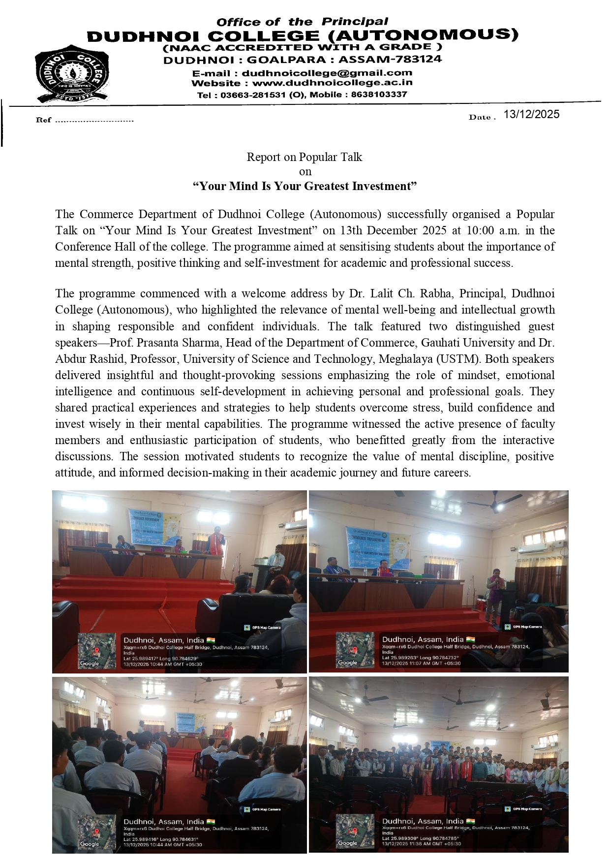 Dudhnoi College events